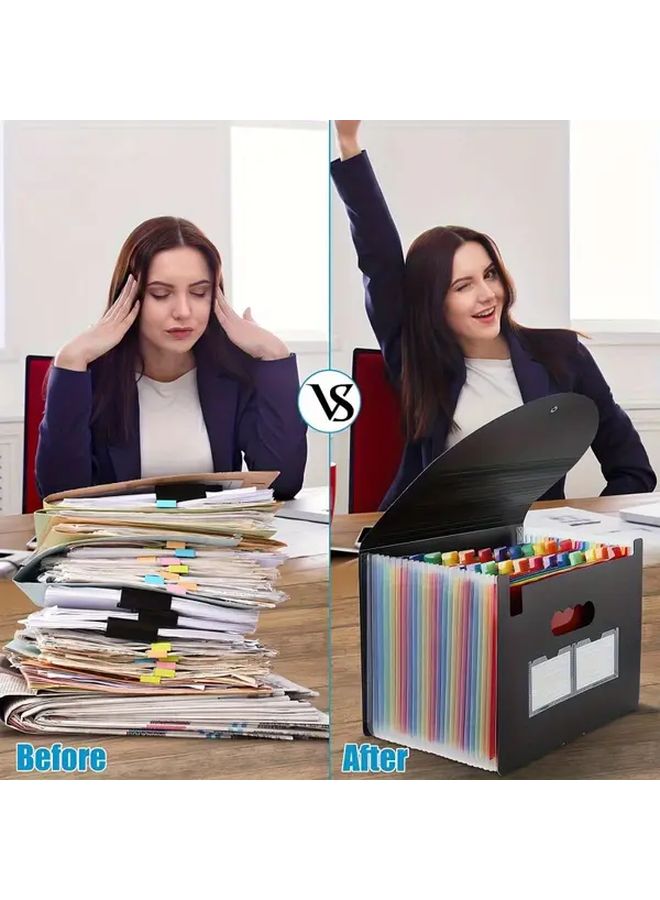 Black Expandable Plastic File Box 25 Pocket Organizer For Paper Documents Receipts A4 Letter Size - Image 4